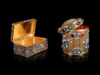 Two Jade and Hardstone Filigree and Enameled Jewelry Boxes