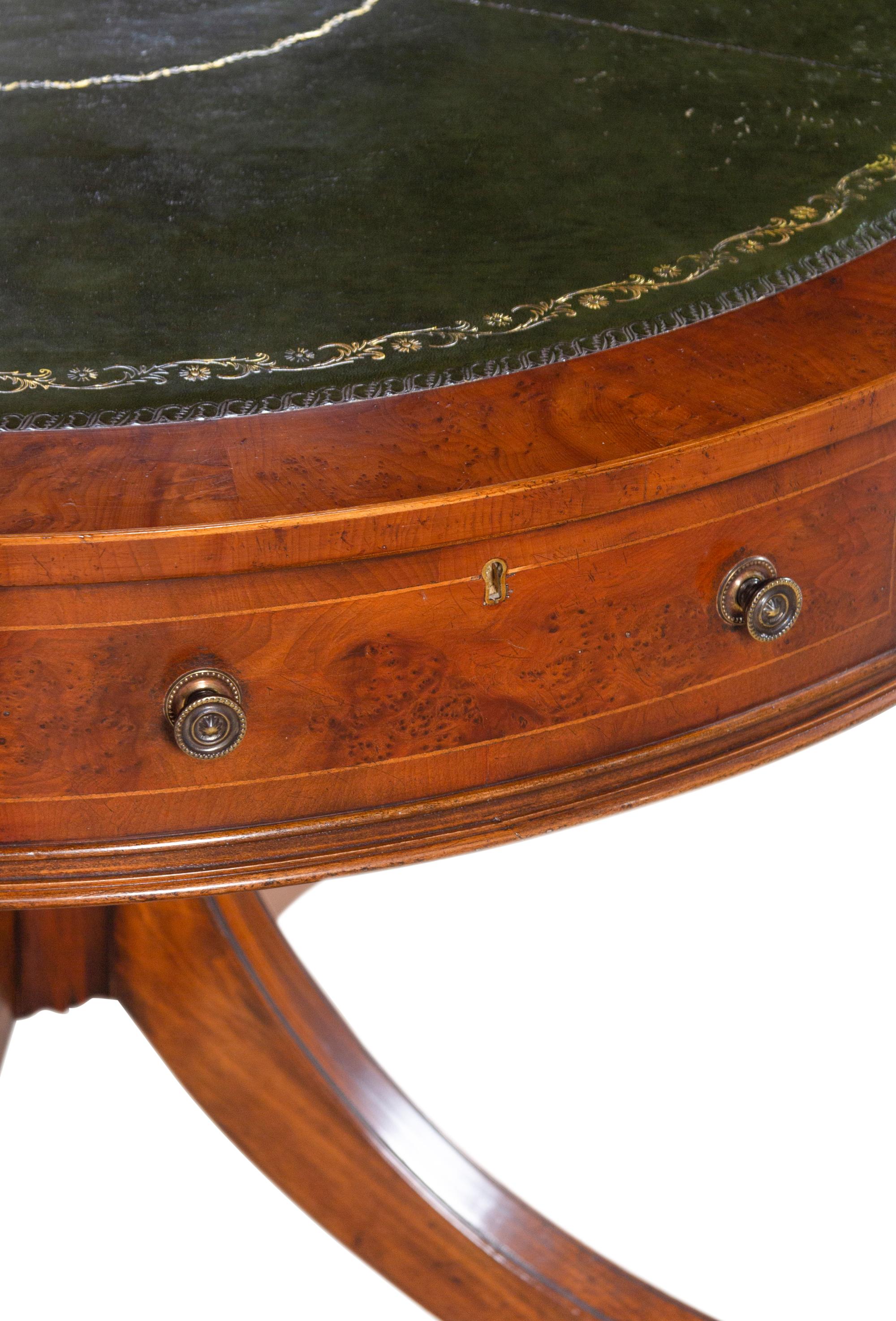 A Baker Yew Wood Drum Table