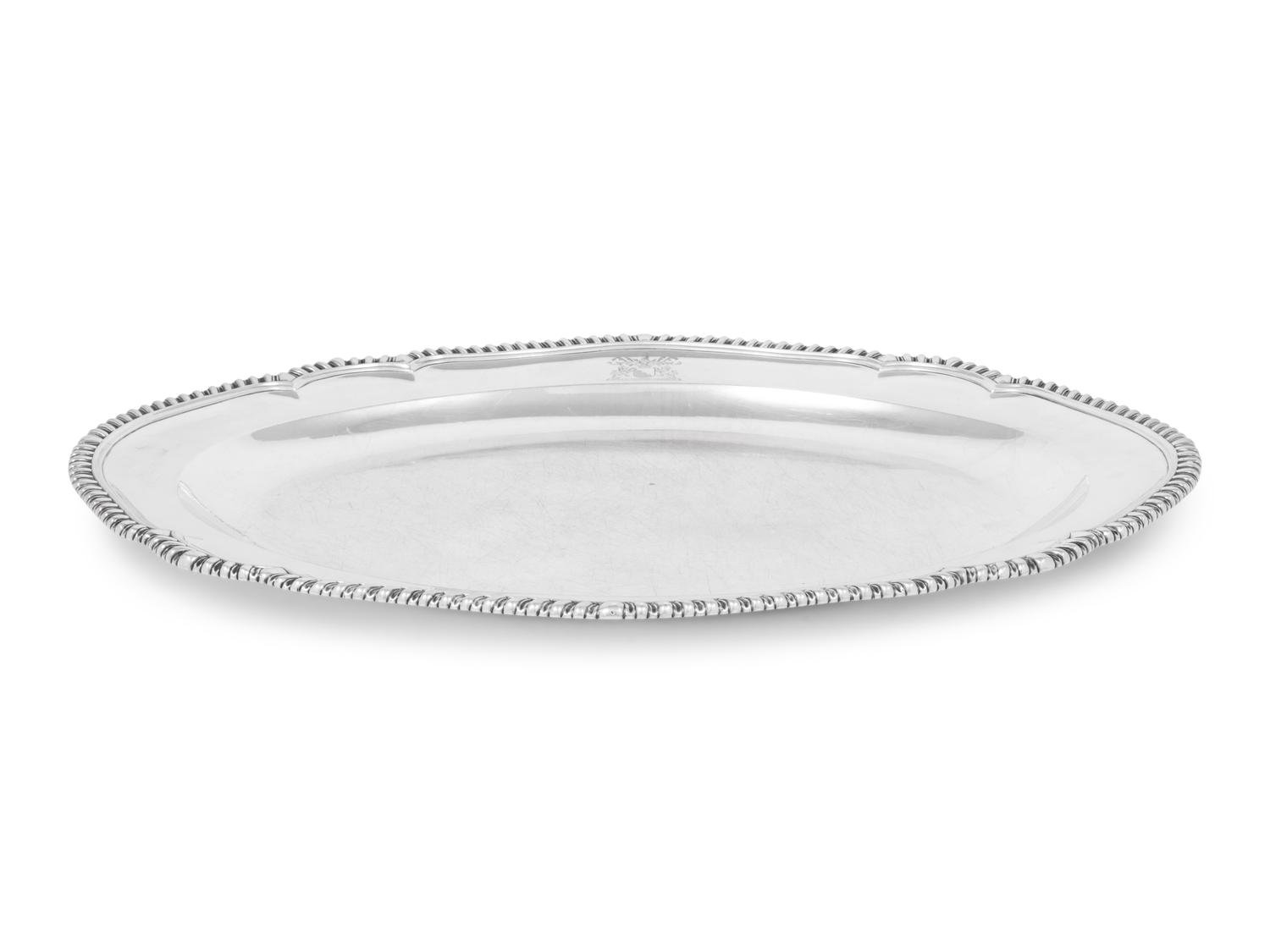 A George III Silver Tray with Engraved Crest and Motto