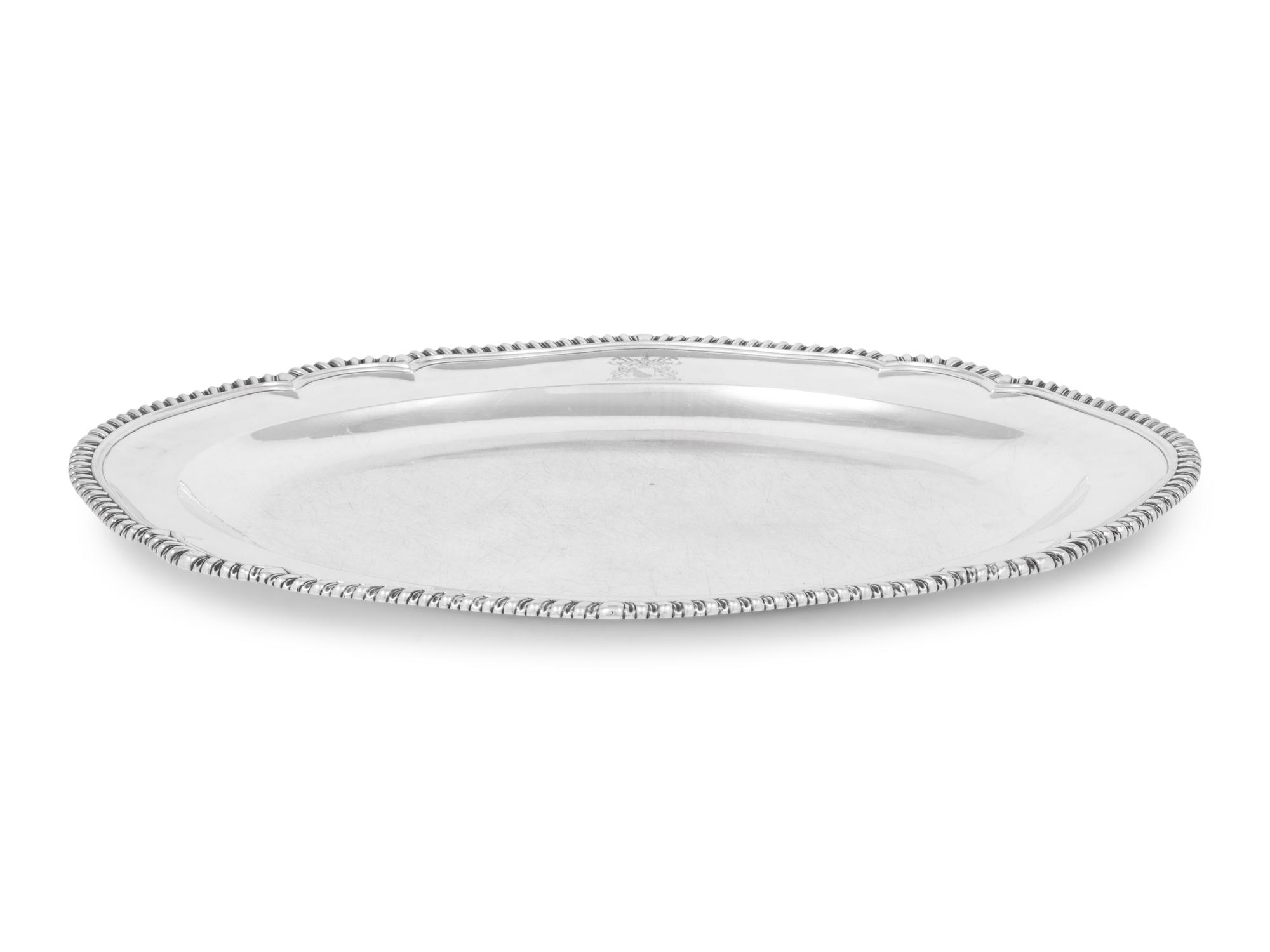 A George III Silver Tray with Engraved Crest and Motto