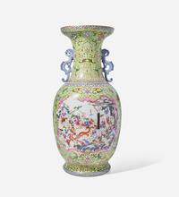 A large Chinese famille rose-decorated "Boys" Vase 粉彩嬰戲圖開光雙耳大瓶 Jiaqing mark ???