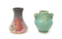 Two Weller Pottery Vases Height of first 5 3/4 inches.