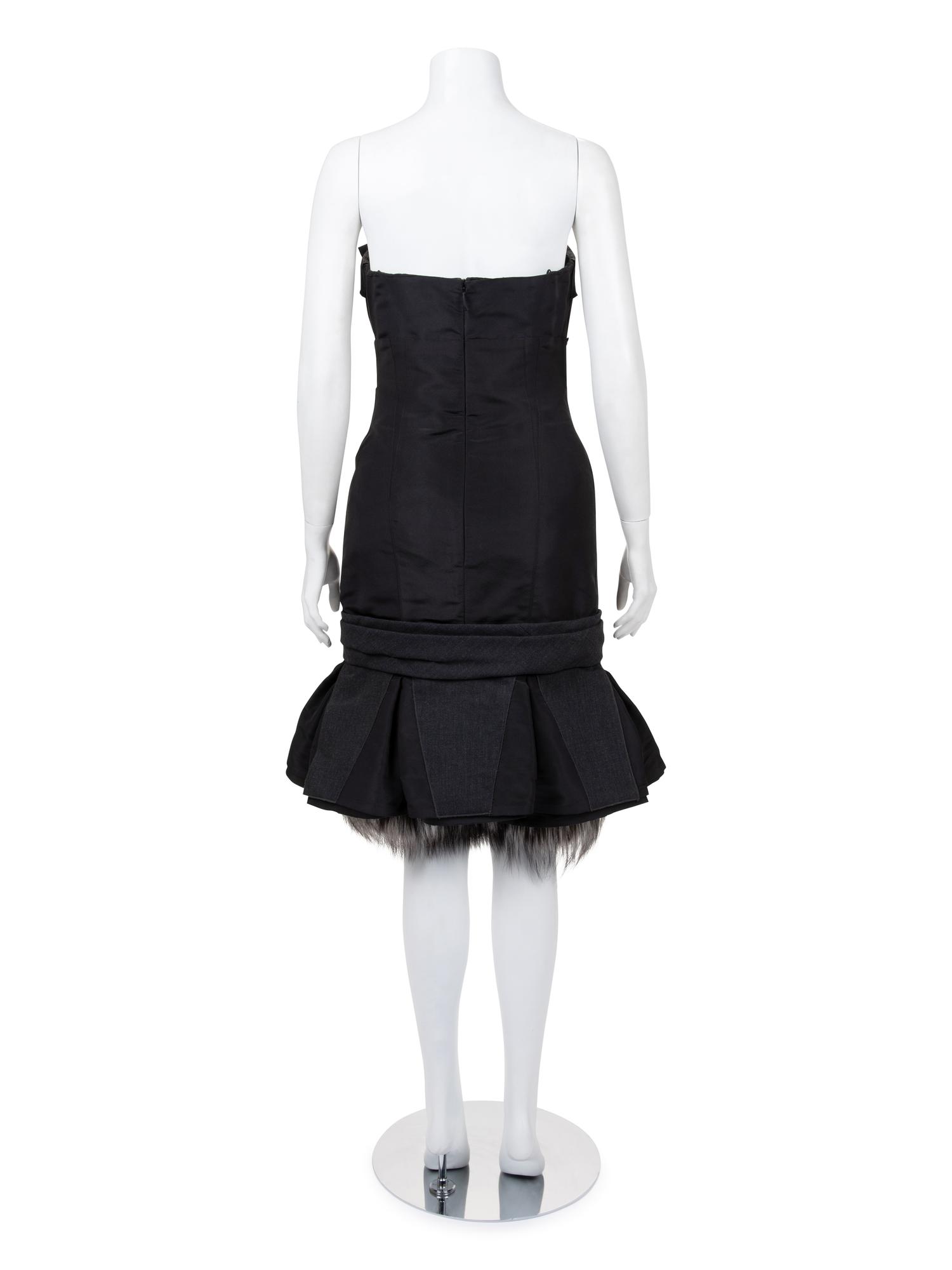 J. Mendel Cocktail Dress with Fox Fur Trim, 2000-10s