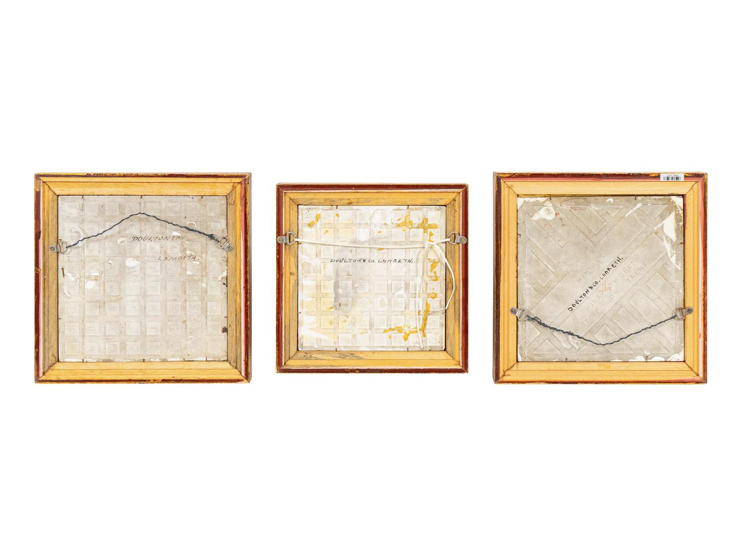 Three Framed English Stoneware Plaques with Birds