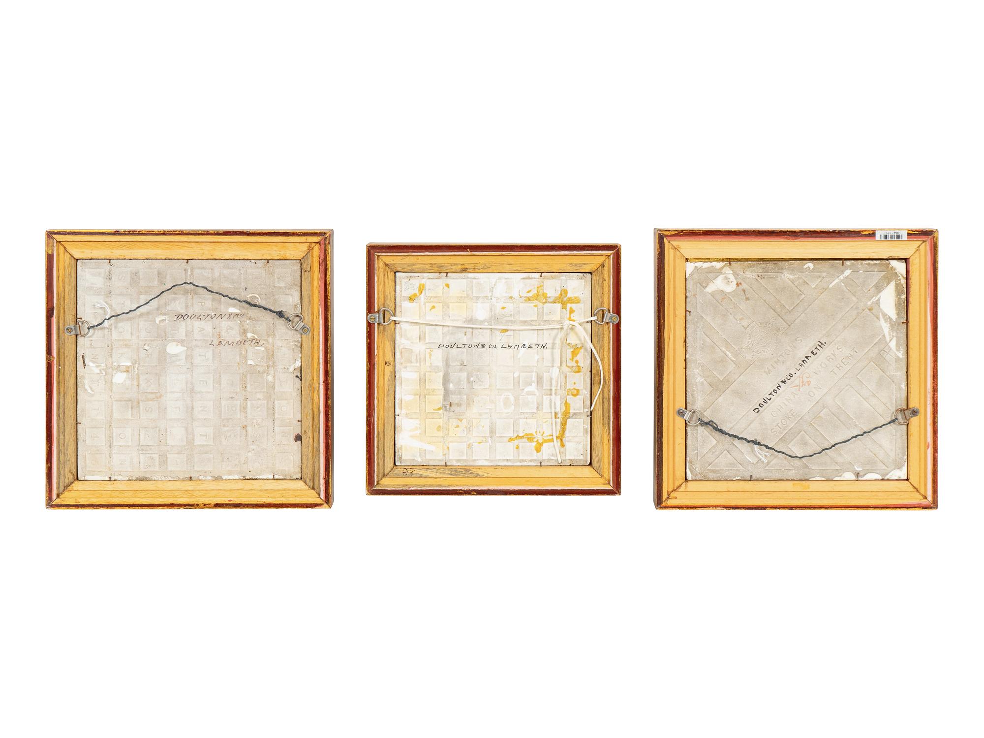 Three Framed English Stoneware Plaques with Birds
