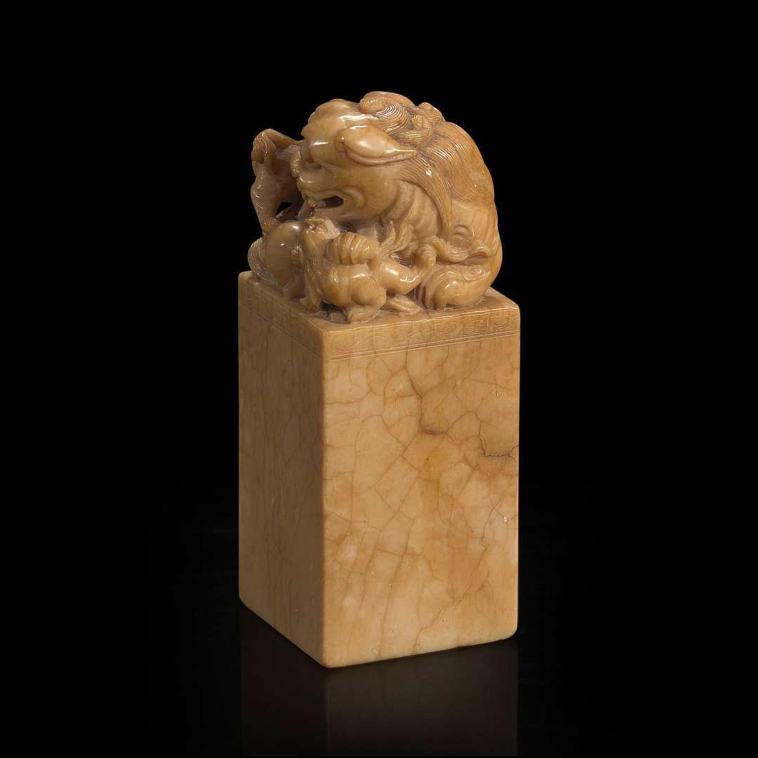 A Chinese carved soapstone seal, the seal carving attributed to Wu Zi 太狮少保寿山石印 或吴咨刻