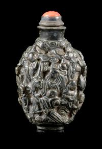 A Gilt and Grey Glazed Molded Porcelain Snuff Bottle Height 3 1/4 inches. — 18TH/19TH CENTURY