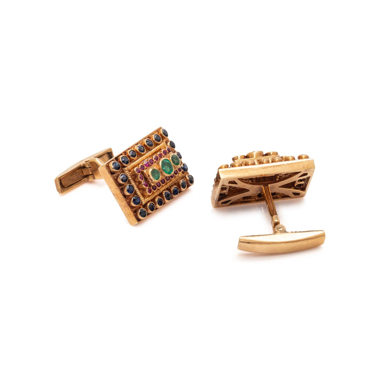 LALAOUNIS, YELLOW GOLD AND MULTIGEM CUFFLINKS