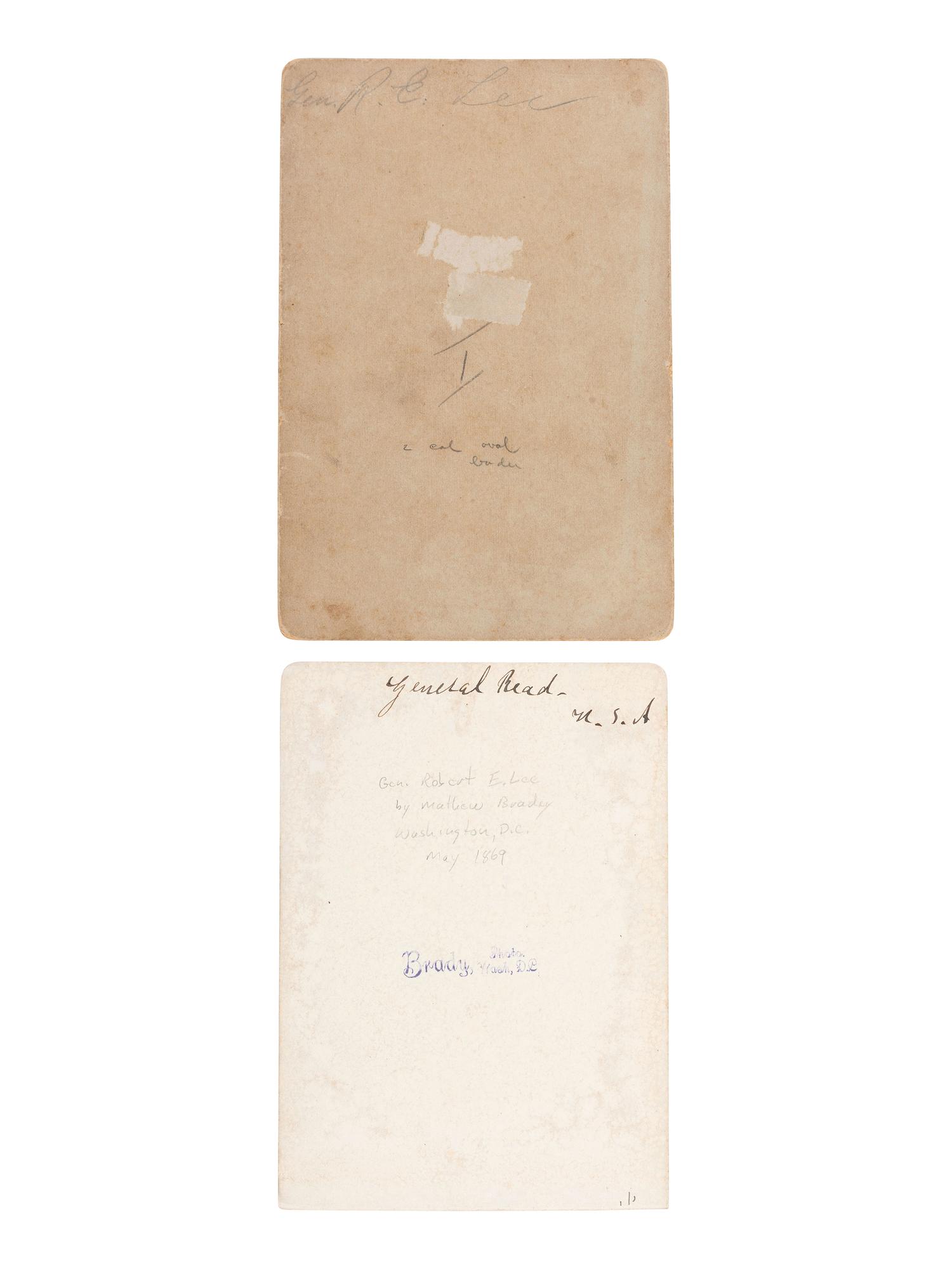 [CIVIL WAR]. LEE, Robert E. (1807-1870). Clipped signature ("R.E. Lee"). [ With: ] 2 cabinet photographs of Robert E. Lee.