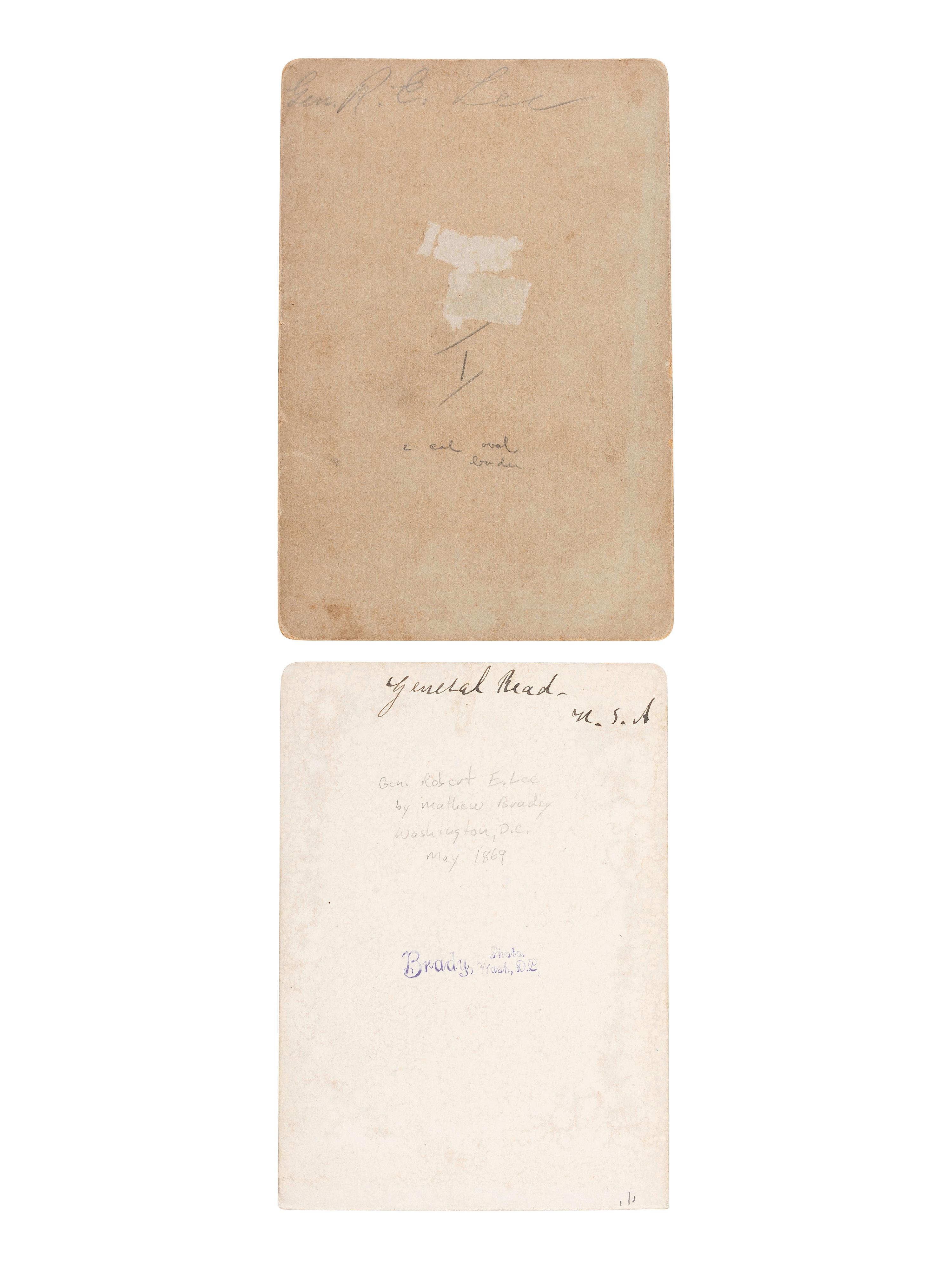 [CIVIL WAR]. LEE, Robert E. (1807-1870). Clipped signature ("R.E. Lee"). [ With: ] 2 cabinet photographs of Robert E. Lee.