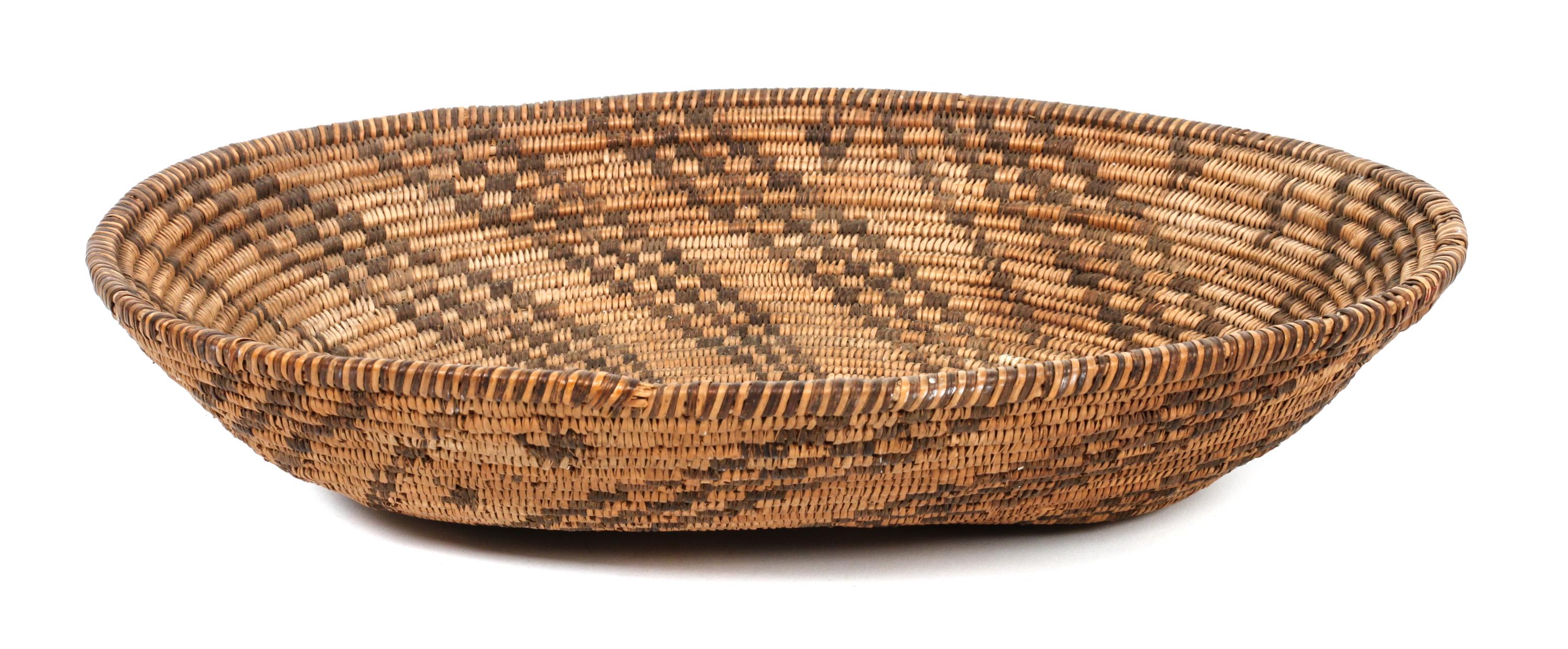 Apache Oval Basketry Bowl Height 3 1/4 x length 14 3/4 x width 11 1/2 inches