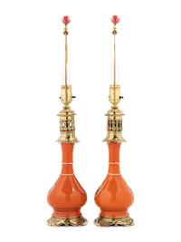 A Continental Painted Porcelain Fluid Lamp