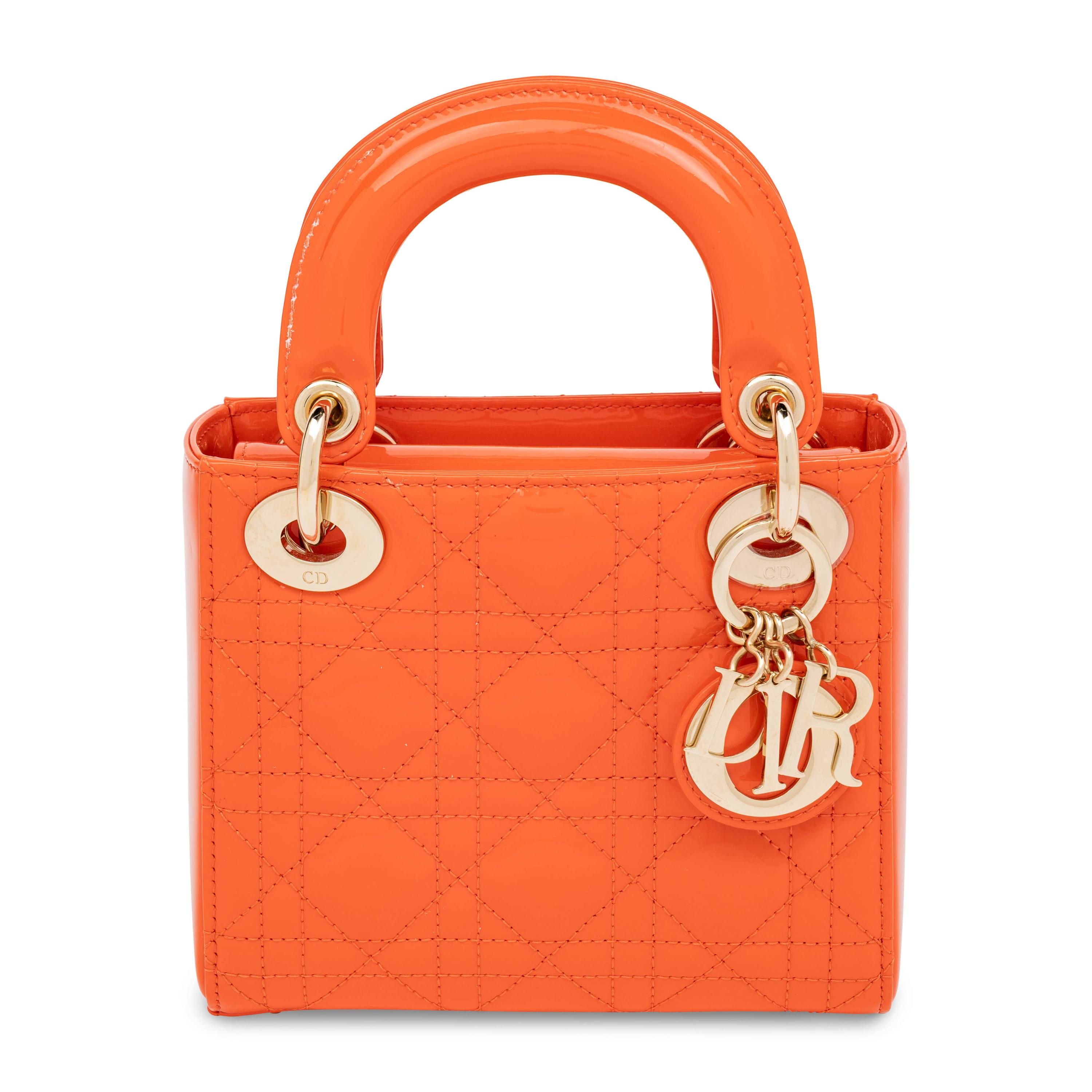 Christian Dior, Mini Lady Dior in Orange Patent Leather & Matching Card Holder