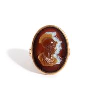 A Neoclassical Sardonyx Cameo and Gold Finger Ring with a Double Portrait