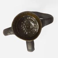 George Ohr (American, 1857-1918) Three-Handled Mug in Matte Gunmetal Glaze with Streaky Olive Interior, Biloxi, Mississippi, USA, circa 1898-1910