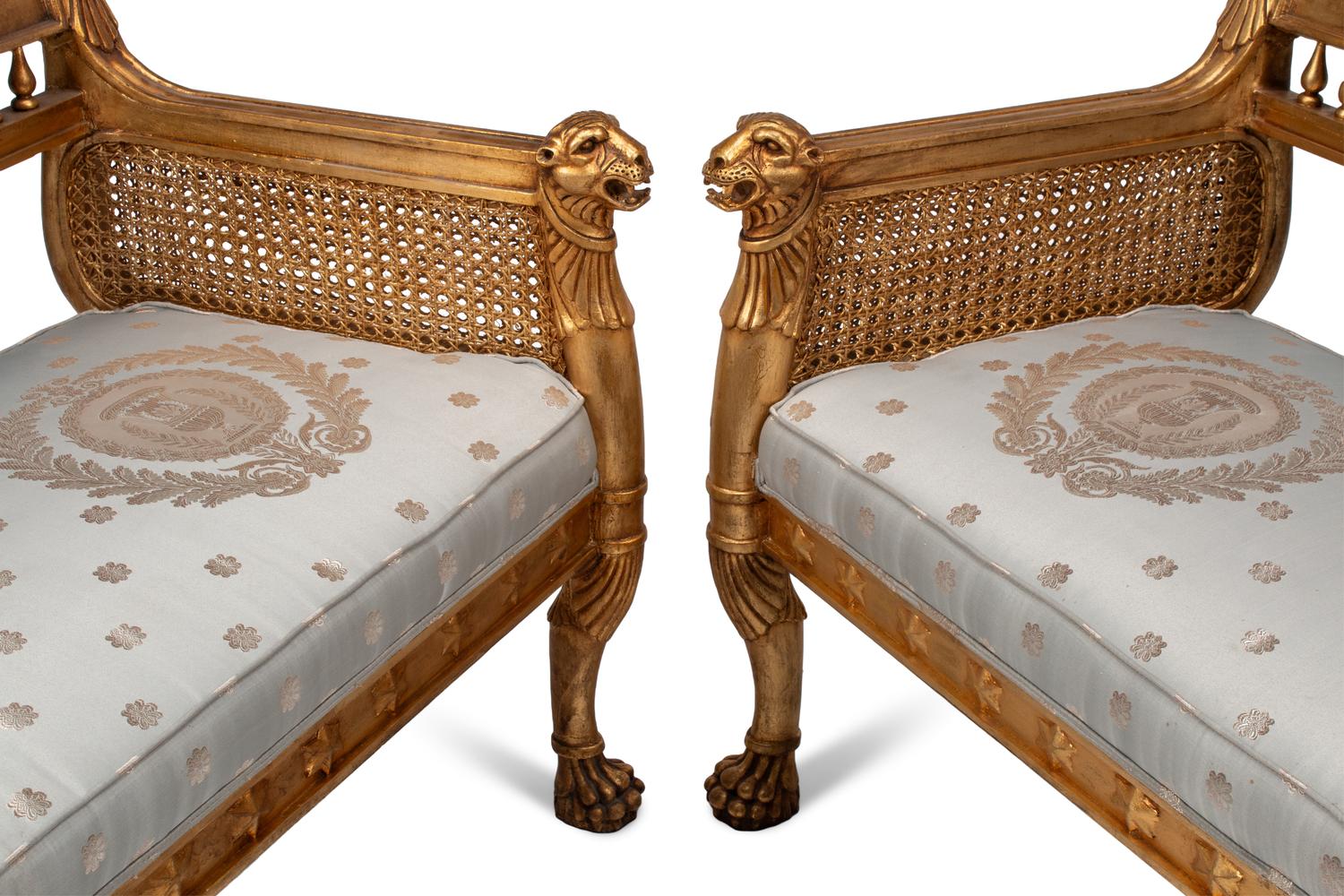 A Pair of Italian Neoclassical Style Giltwood Hall Benches