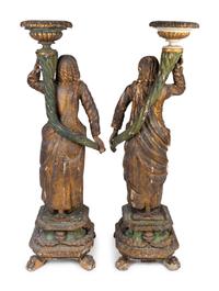 A Pair of Italian Baroque Parcel-Gilt and Polychromed Figures — 18TH CENTURY
