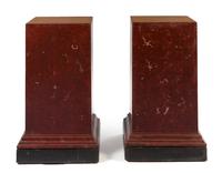 A Pair of Marble Pedestals Height 30 1/4 x width of top 14 1/2 x depth of top 14 1/2 inches.