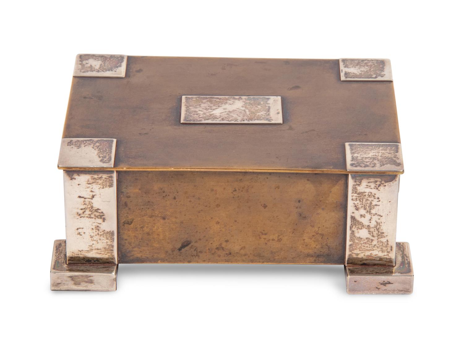 An Arts and Crafts Bronze and Silver Table Casket