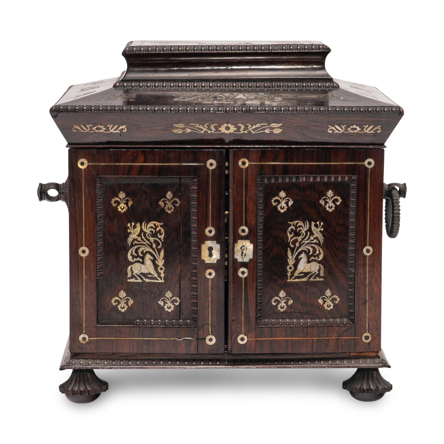 An Anglo-Indian Rosewood and Mother-of-Pearl Inlaid Jewelry Casket