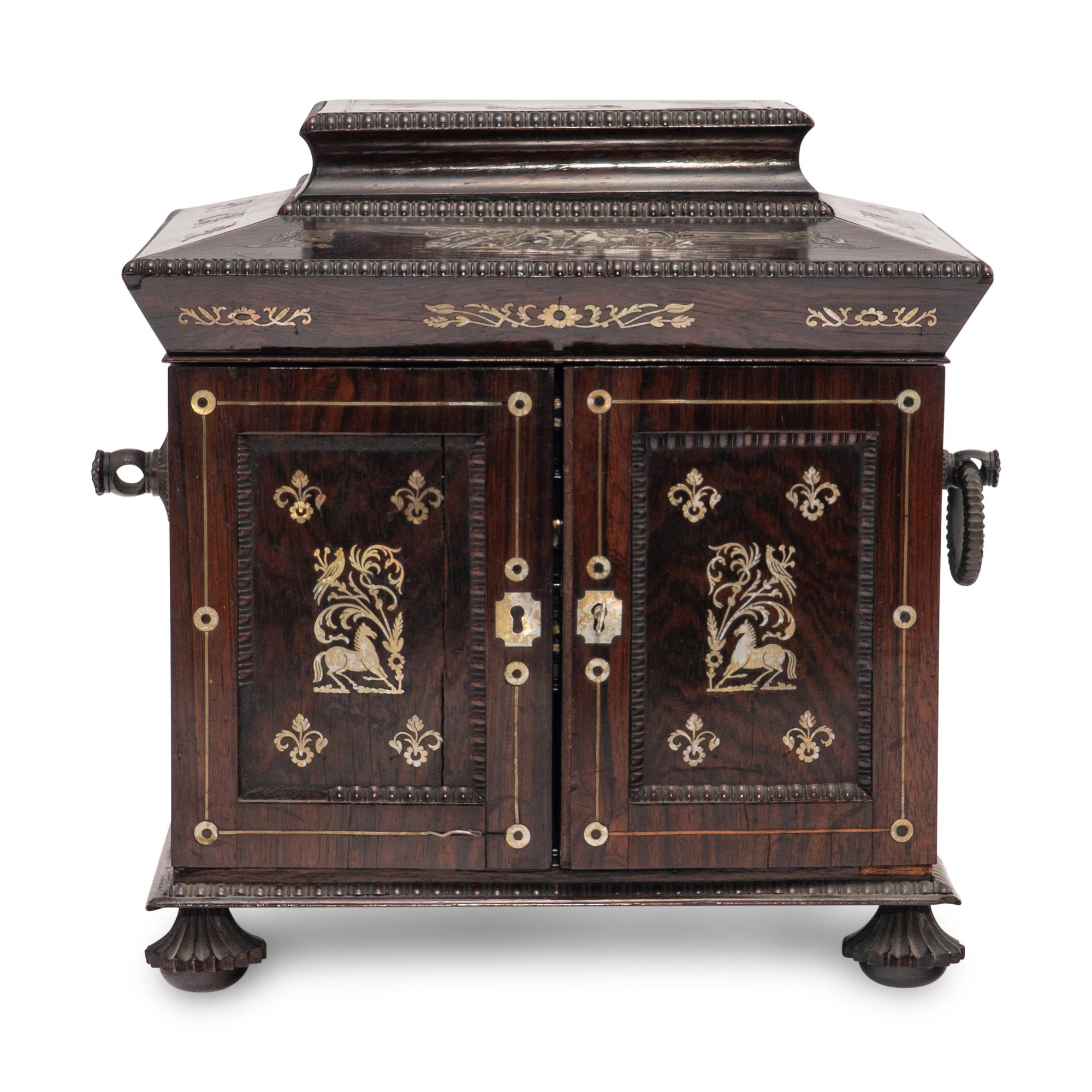 An Anglo-Indian Rosewood and Mother-of-Pearl Inlaid Jewelry Casket