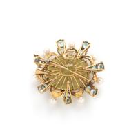 LEMON QUARTZ, BLUE ZIRCON, AND CULTURED PEARL PENDANT/BROOCH