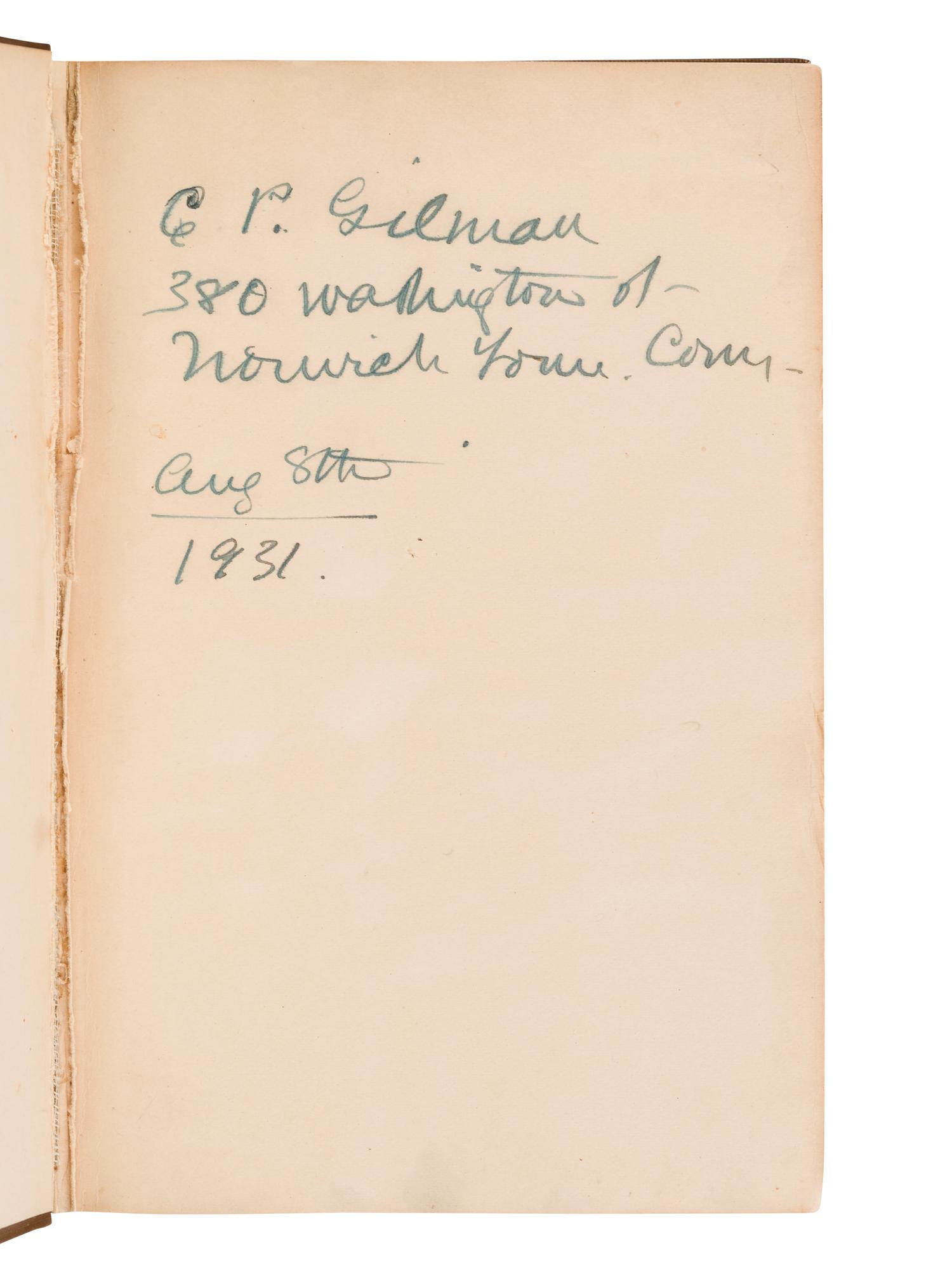 GILMAN, Charlotte Perkins (1860-1935), her copy. Human Work. New York: McClure, Phillips, 1904.