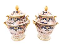 A Pair of Derby Imari-Decorated Porcelain Covered Urns
