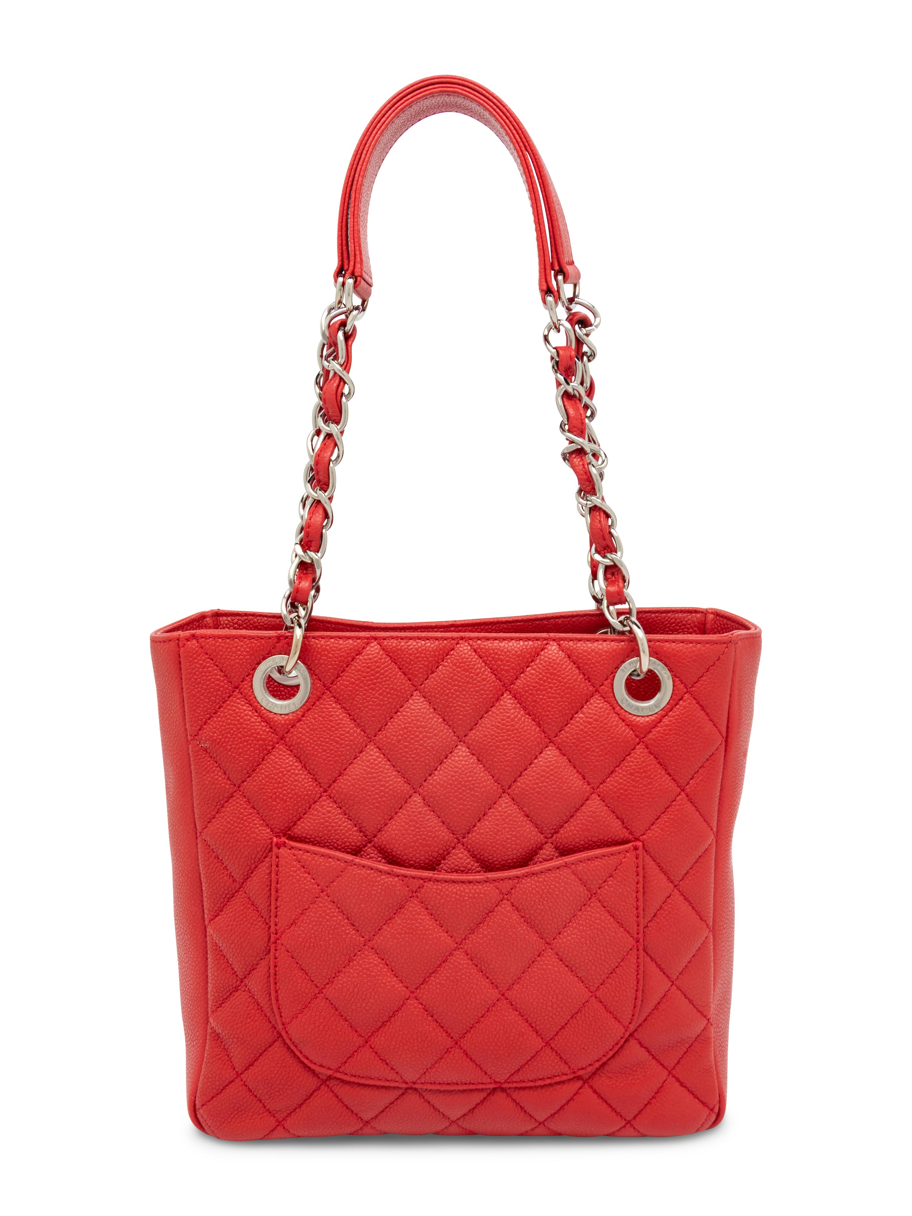Chanel, Red Caviar Leather Petit Shopping Tote
