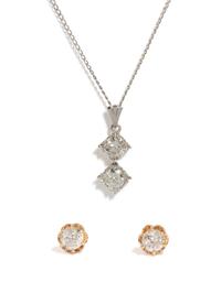 DIAMOND PENDANT NECKLACE AND DIAMOND STUDS
