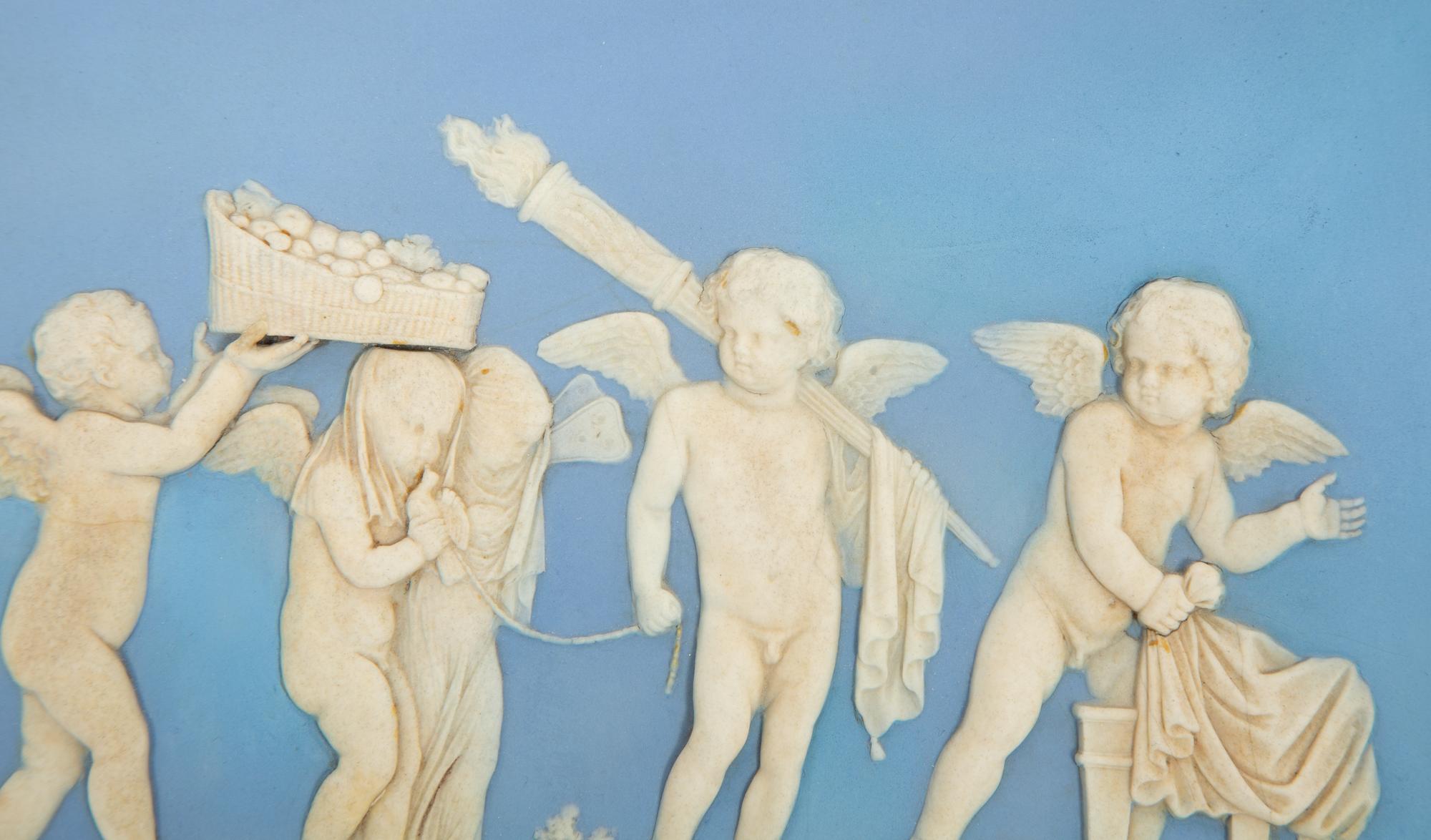 A Pair of Wedgwood Blue Jasperware Plaques The Marriage of Cupid and Psyche and Sacrifice to Hymen