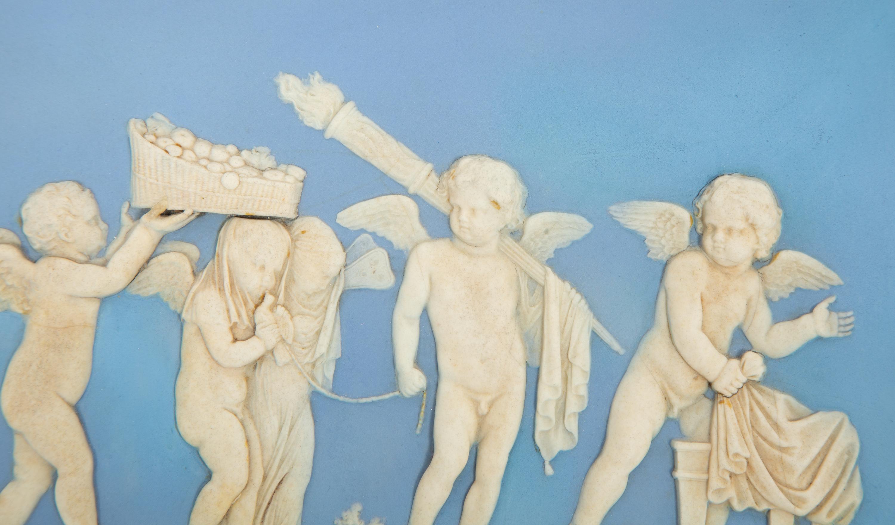 A Pair of Wedgwood Blue Jasperware Plaques The Marriage of Cupid and Psyche and Sacrifice to Hymen