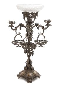 A Victorian Cast Metal and Cut Glass Epergne Height 27 inches.