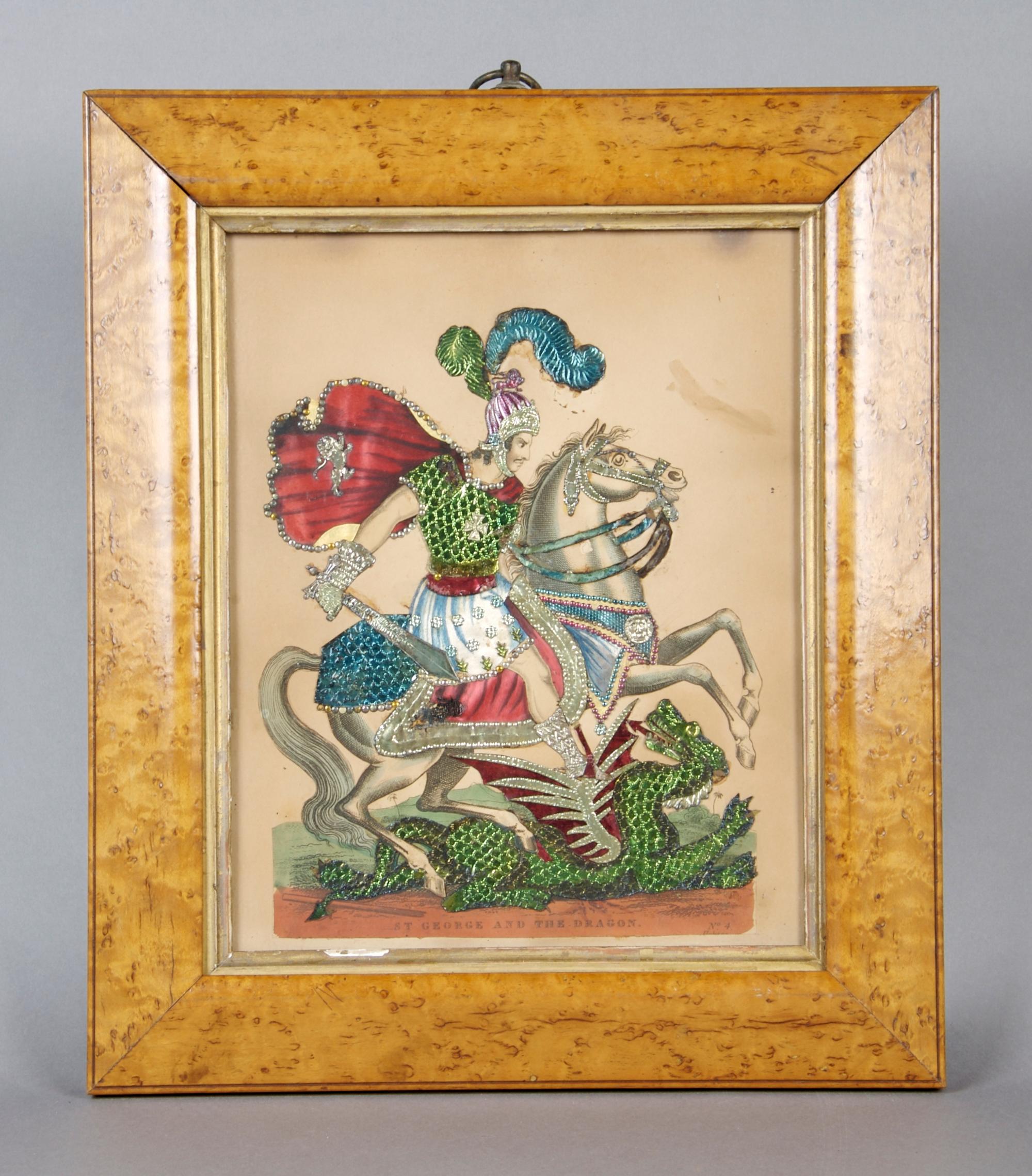 A Metallic Collage Depicting Saint George and the Dragon, Height 14 1/2 x width 12 1/2 inches with frame.