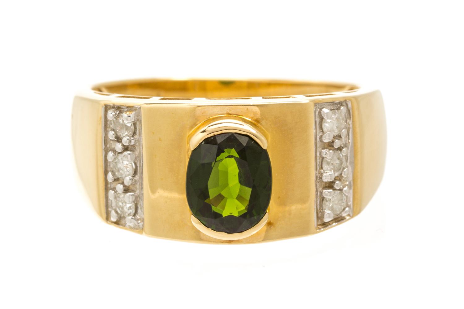 A 14 Karat Yellow Gold, Tourmaline and Diamond Ring, 3.70 dwts.