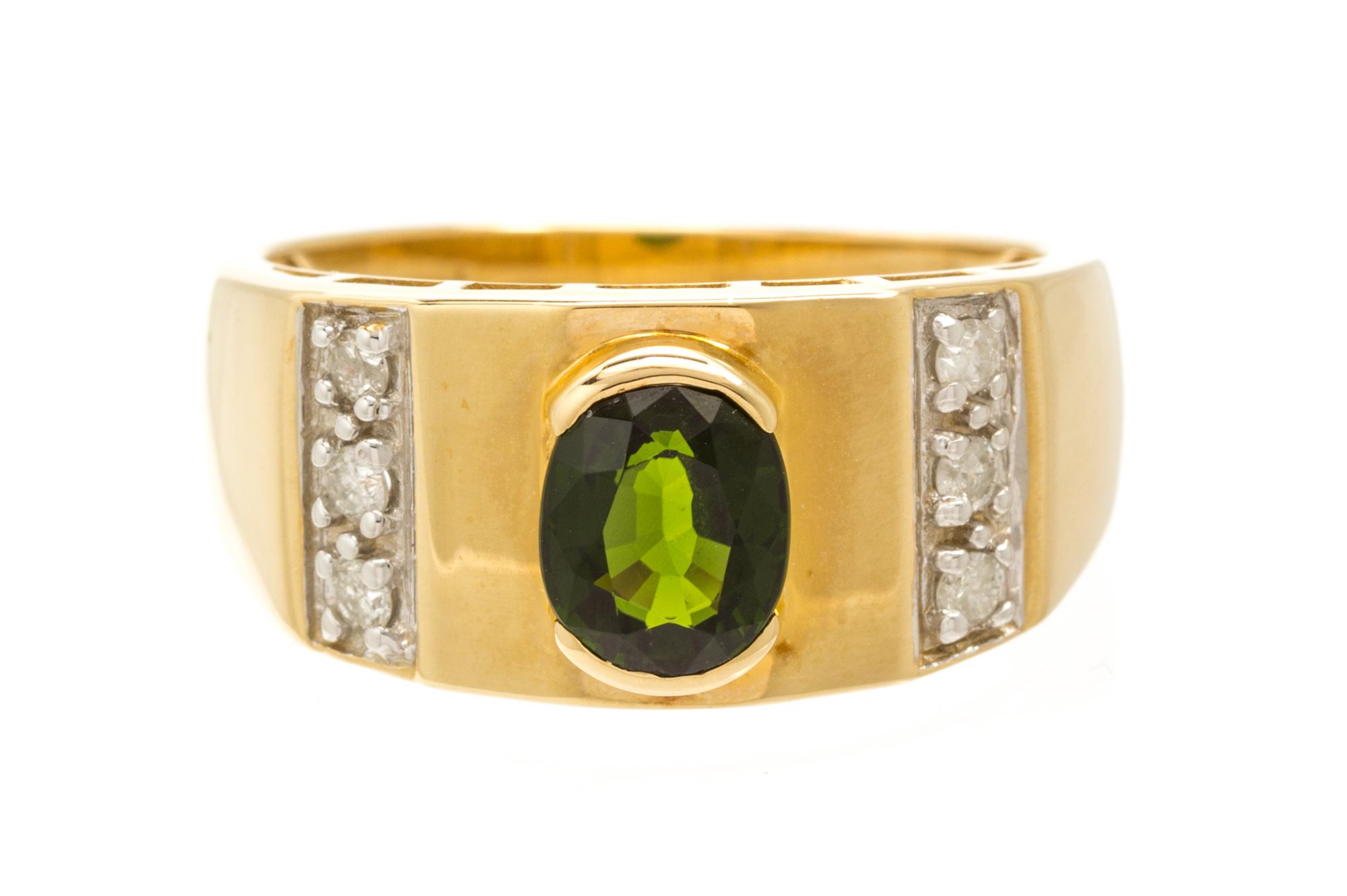 A 14 Karat Yellow Gold, Tourmaline and Diamond Ring, 3.70 dwts.