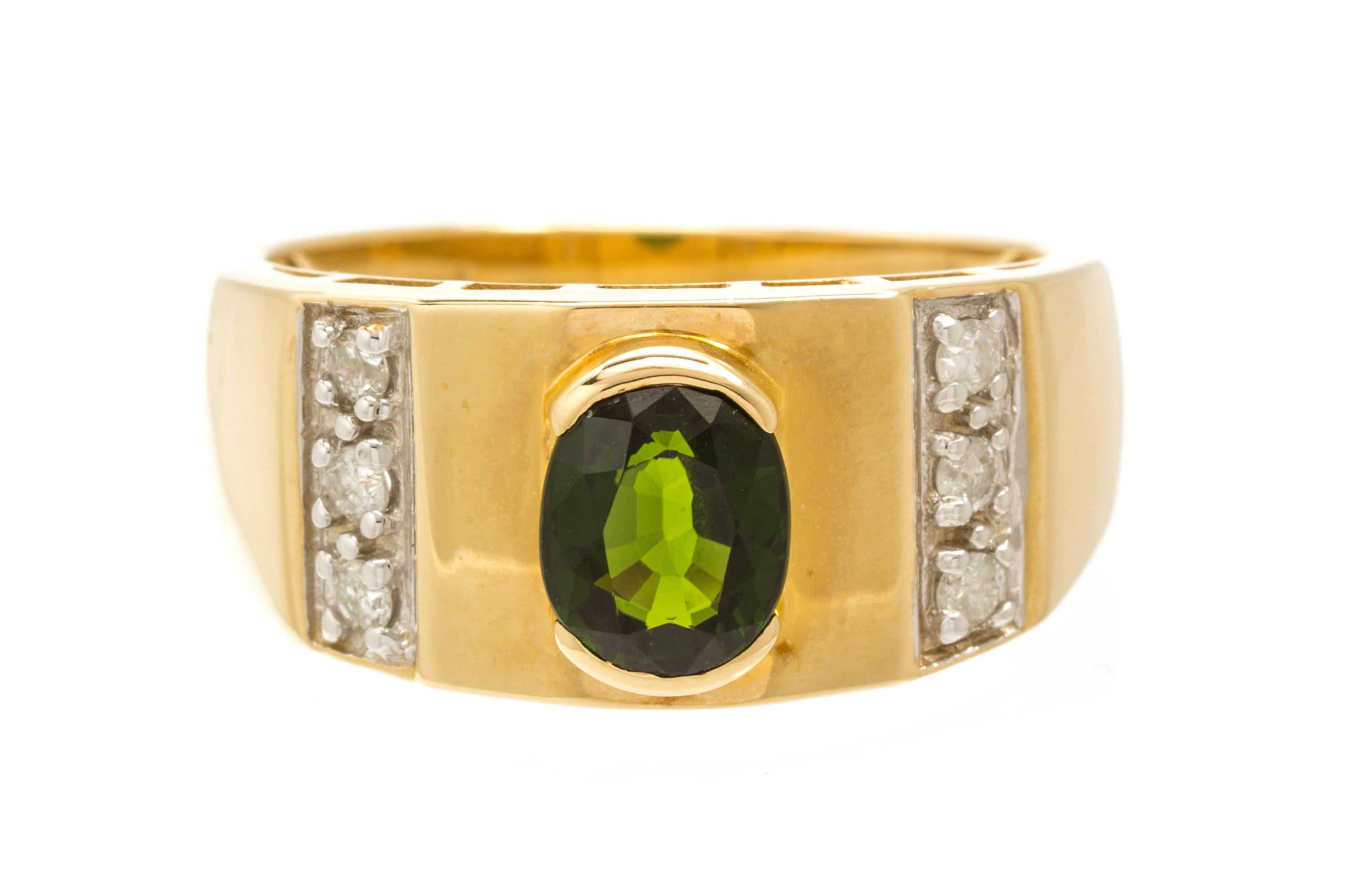 A 14 Karat Yellow Gold, Tourmaline and Diamond Ring, 3.70 dwts.