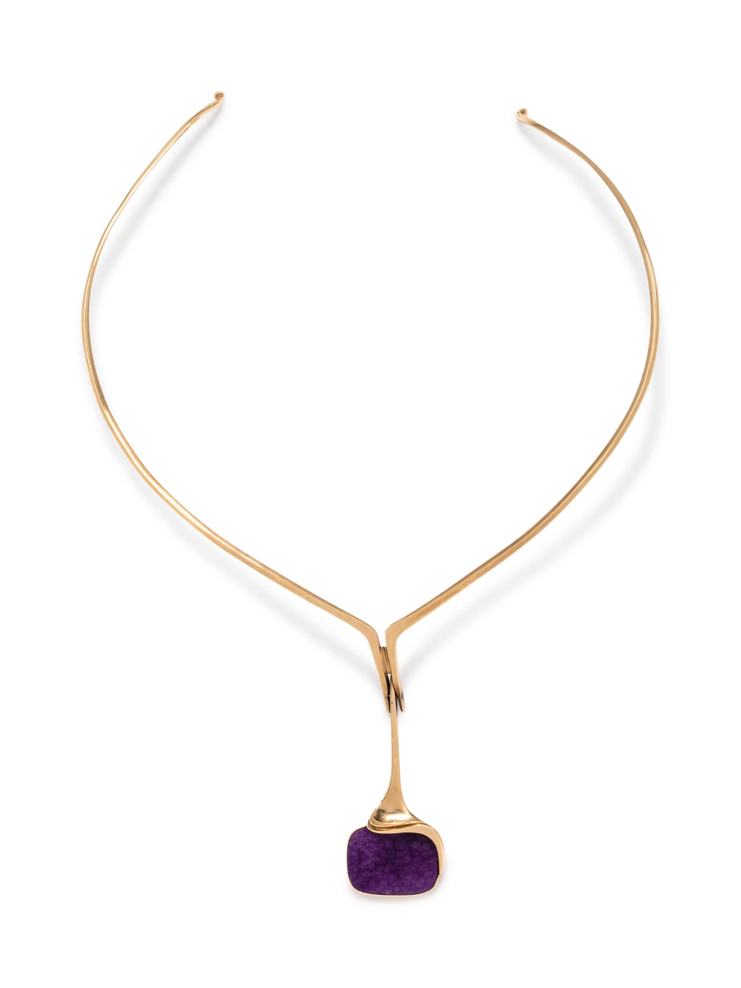 YELLOW GOLD AND SUGILITE COLLAR NECKLACE