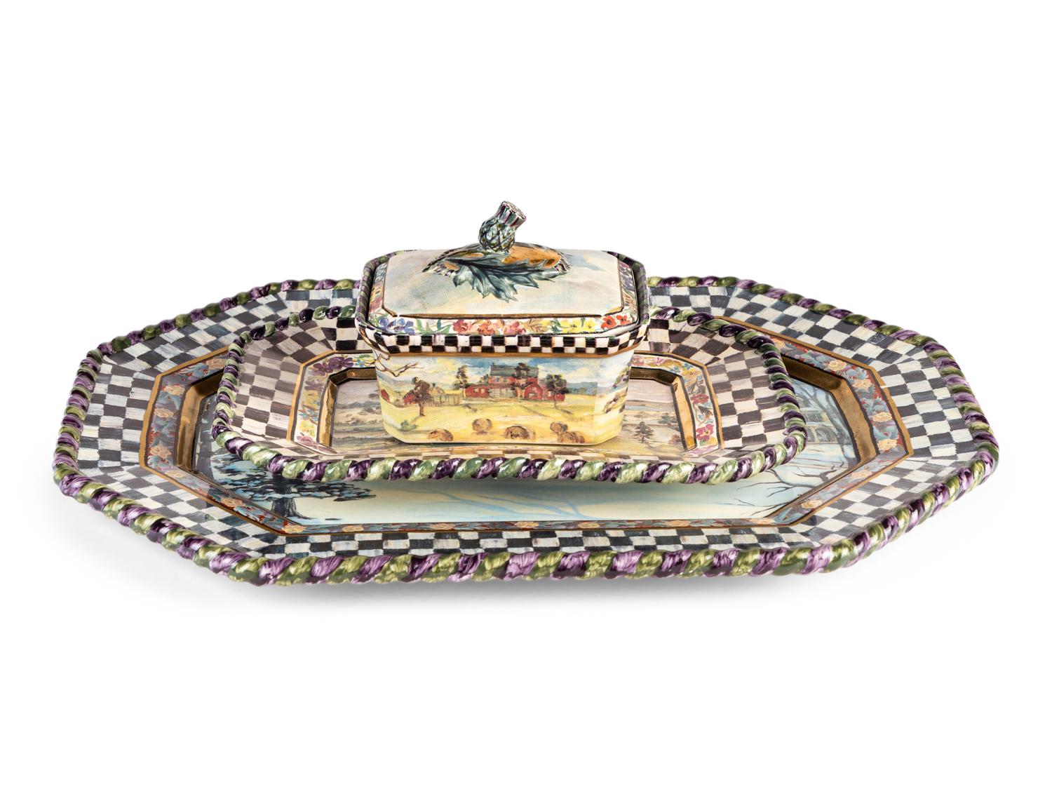 A Set of Sixteen MacKenzie-Childs MacLachlan Ceramic Dinner Plates