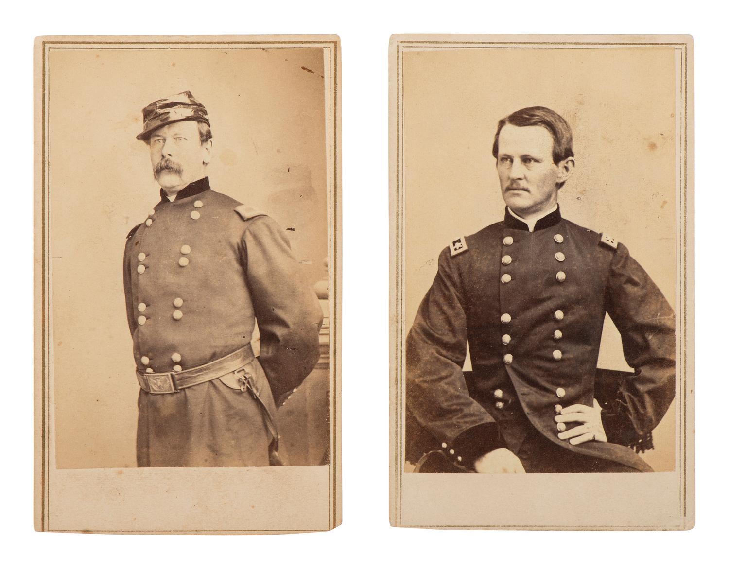 [CIVIL WAR - GETTYSBURG]. A group of 2 CDVs, incl. Wesley Merritt and Thomas Devin.