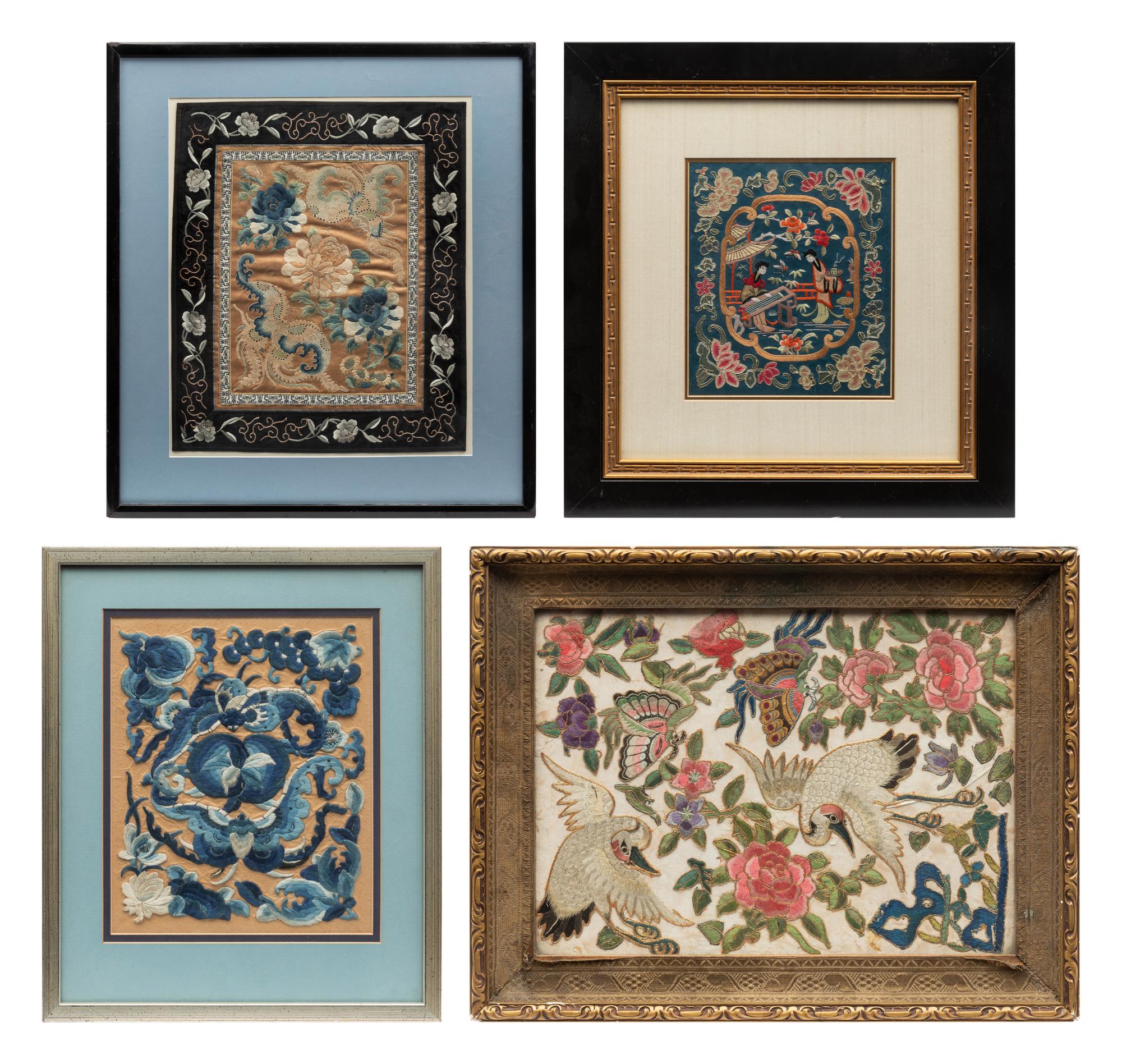 Eight Chinese Embroidered Silk Panels