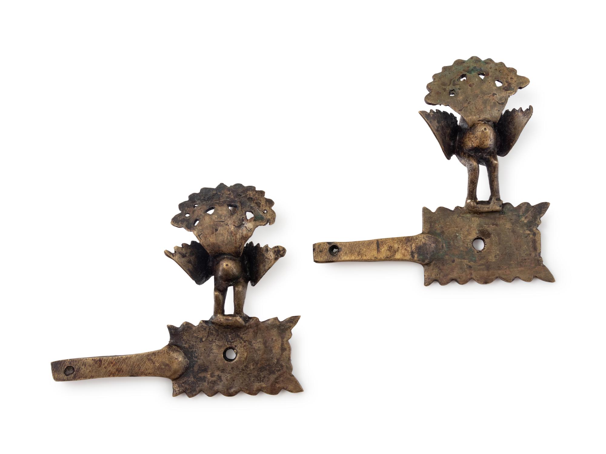 A Pair of Southeast Asian Bronze Peacock-Form Fixtures