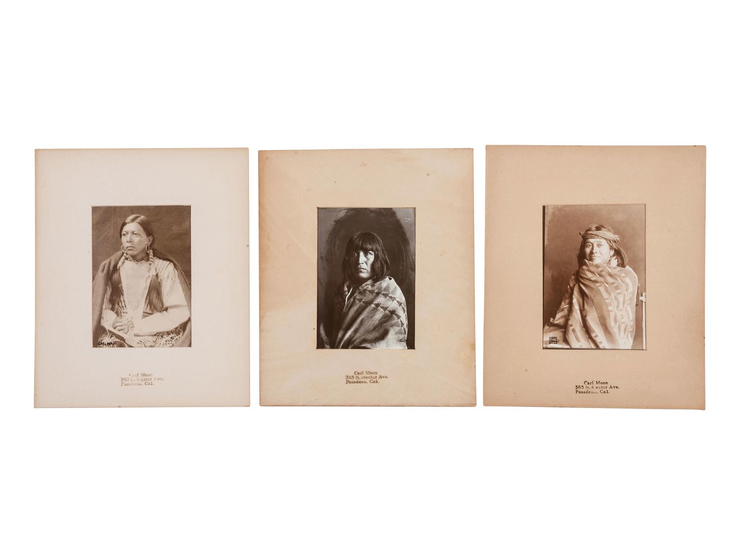 [NATIVE AMERICANS]. MOON, Carl (1879-1948). A group of 4 photographs of male and female Native American subjects.