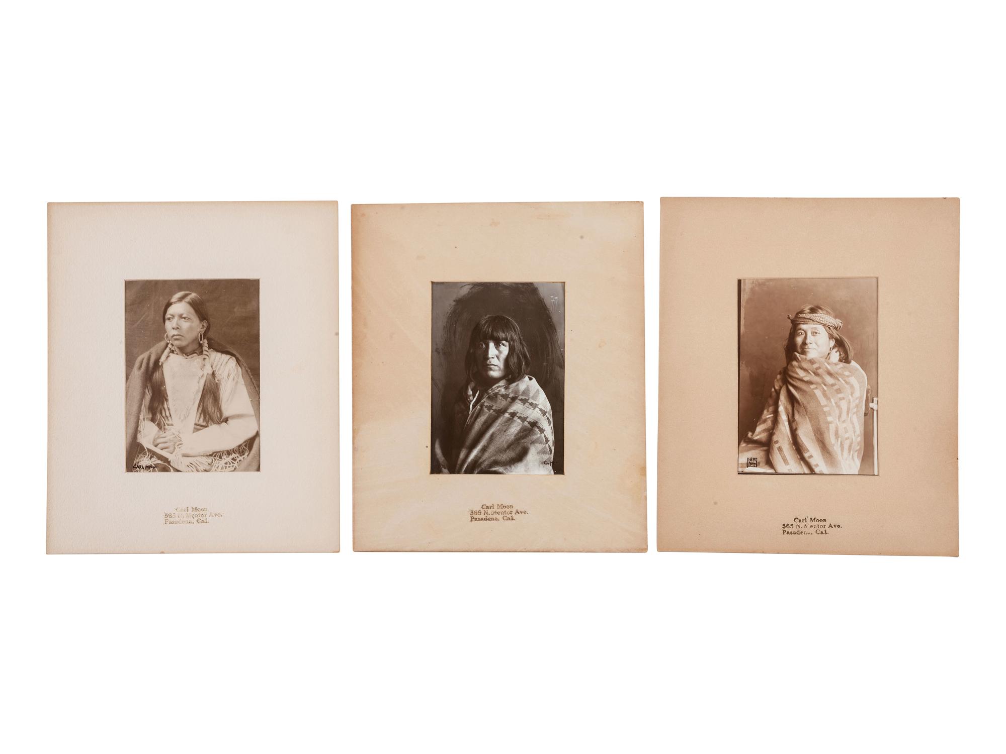 [NATIVE AMERICANS]. MOON, Carl (1879-1948). A group of 4 photographs of male and female Native American subjects.