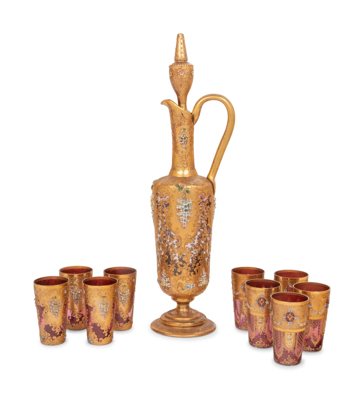 An Italian Enameled Glass Drink Service