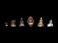 Six Small Tibetan and Southeast Asian Bronze Figures of Deities