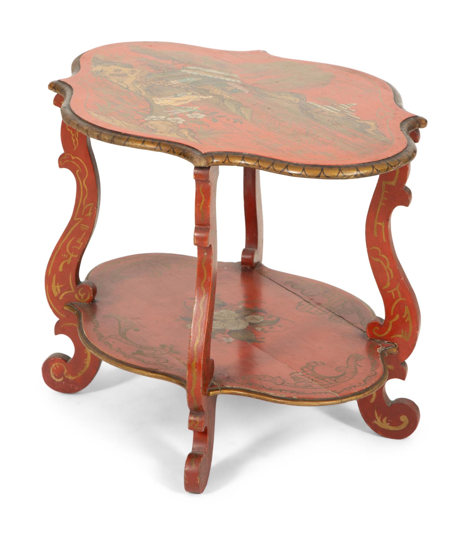 A Red and Gilt-Japanned Two-Tier Side Table