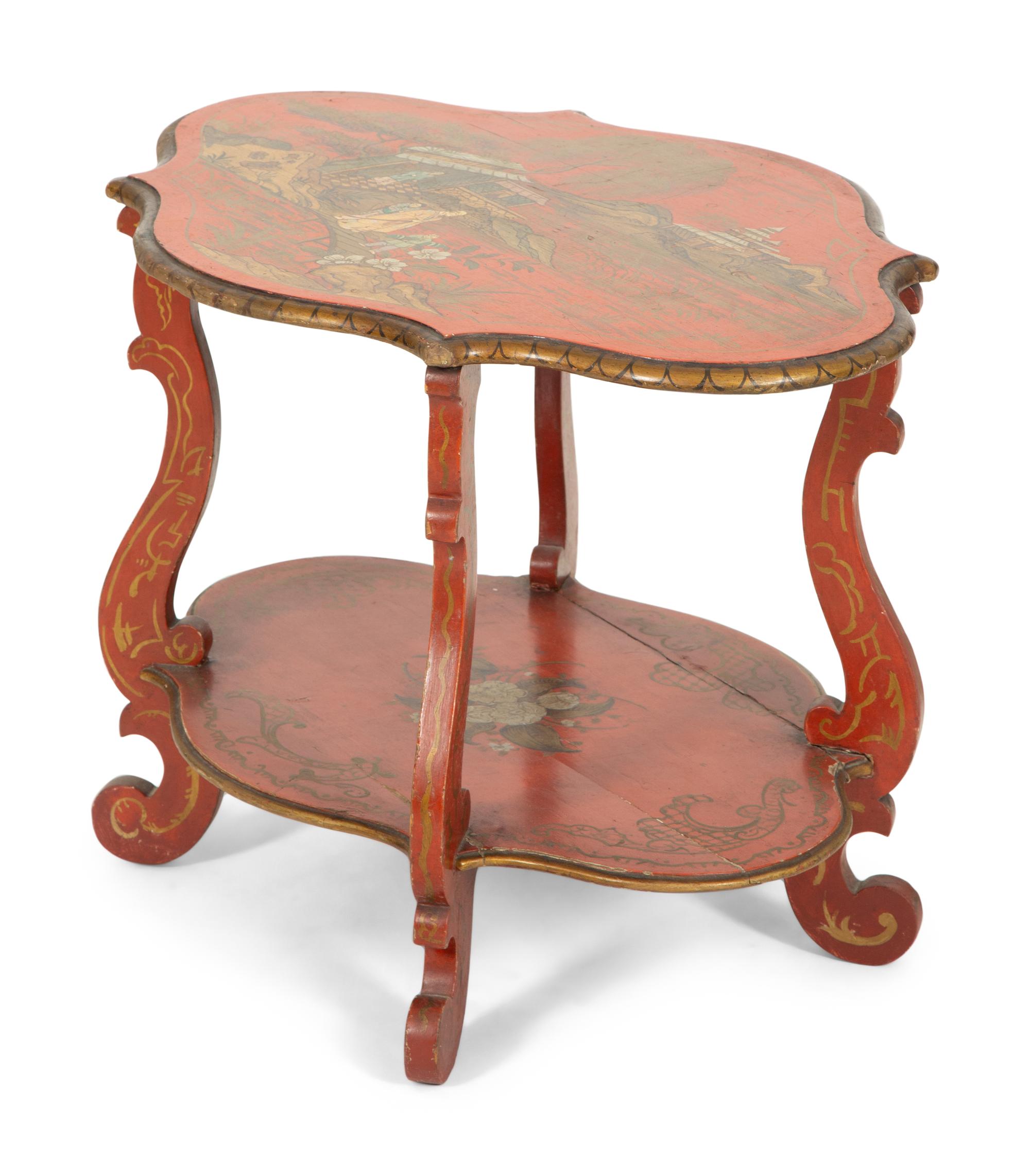 A Red and Gilt-Japanned Two-Tier Side Table