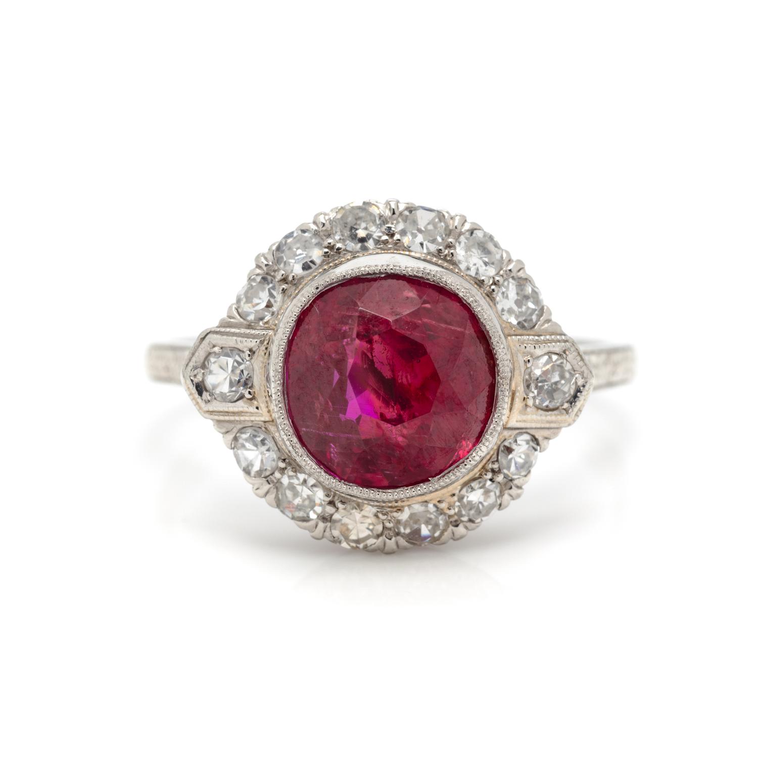 ART DECO, UNHEATED BURMESE RUBY AND DIAMOND RING