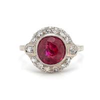 ART DECO, UNHEATED BURMESE RUBY AND DIAMOND RING